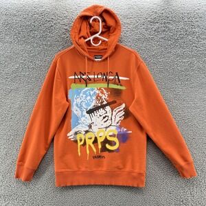 PRPS Hoodie Sweatshirt Men Small Orange Graphic Art Long Sleeve Streetwear Japan